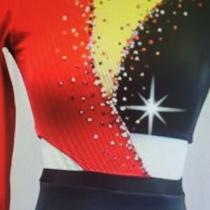 Women's Red and Black Rhinestone Biketard